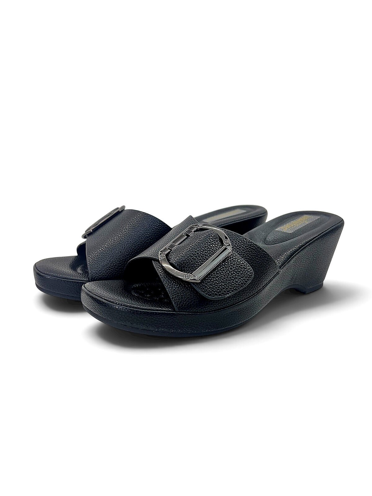 Black Wedge Sandals for Women Daily Wear with Buckle | UrbanToes - Image 4