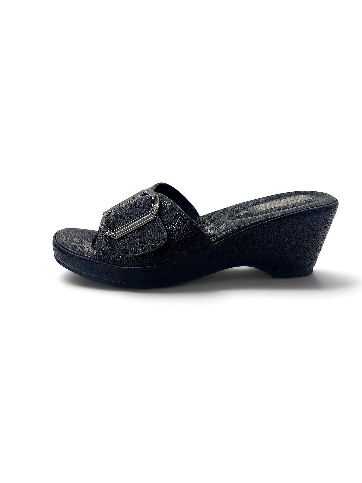 Black Wedge Sandals for Women Daily Wear with Buckle | UrbanToes - Image 2