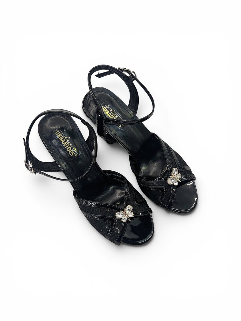 Black Kitten Heels for Women with Mesh Design & Ankle Strap | UrbanToes