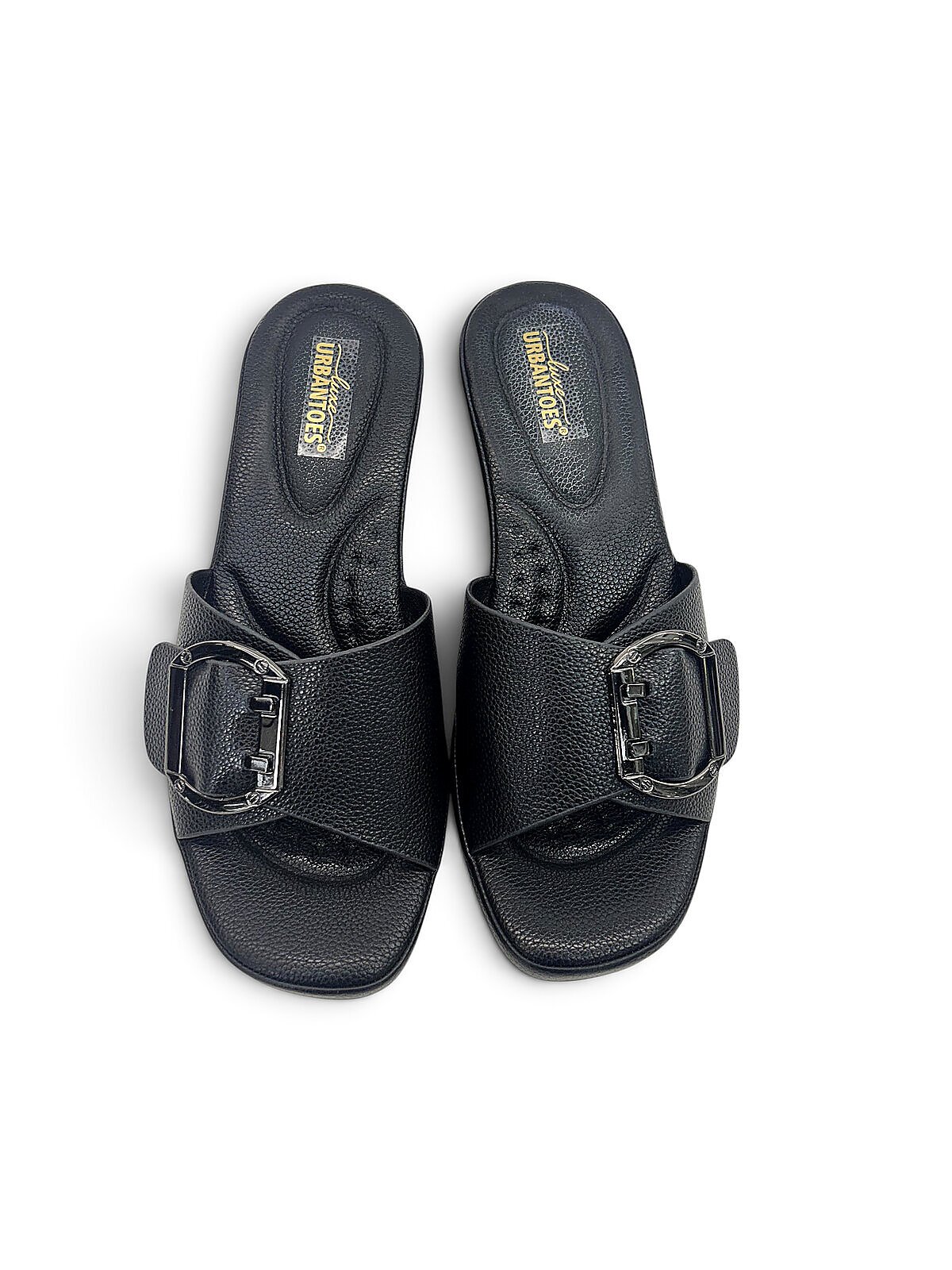 Black Wedge Sandals for Women Daily Wear with Buckle | UrbanToes - Image 6