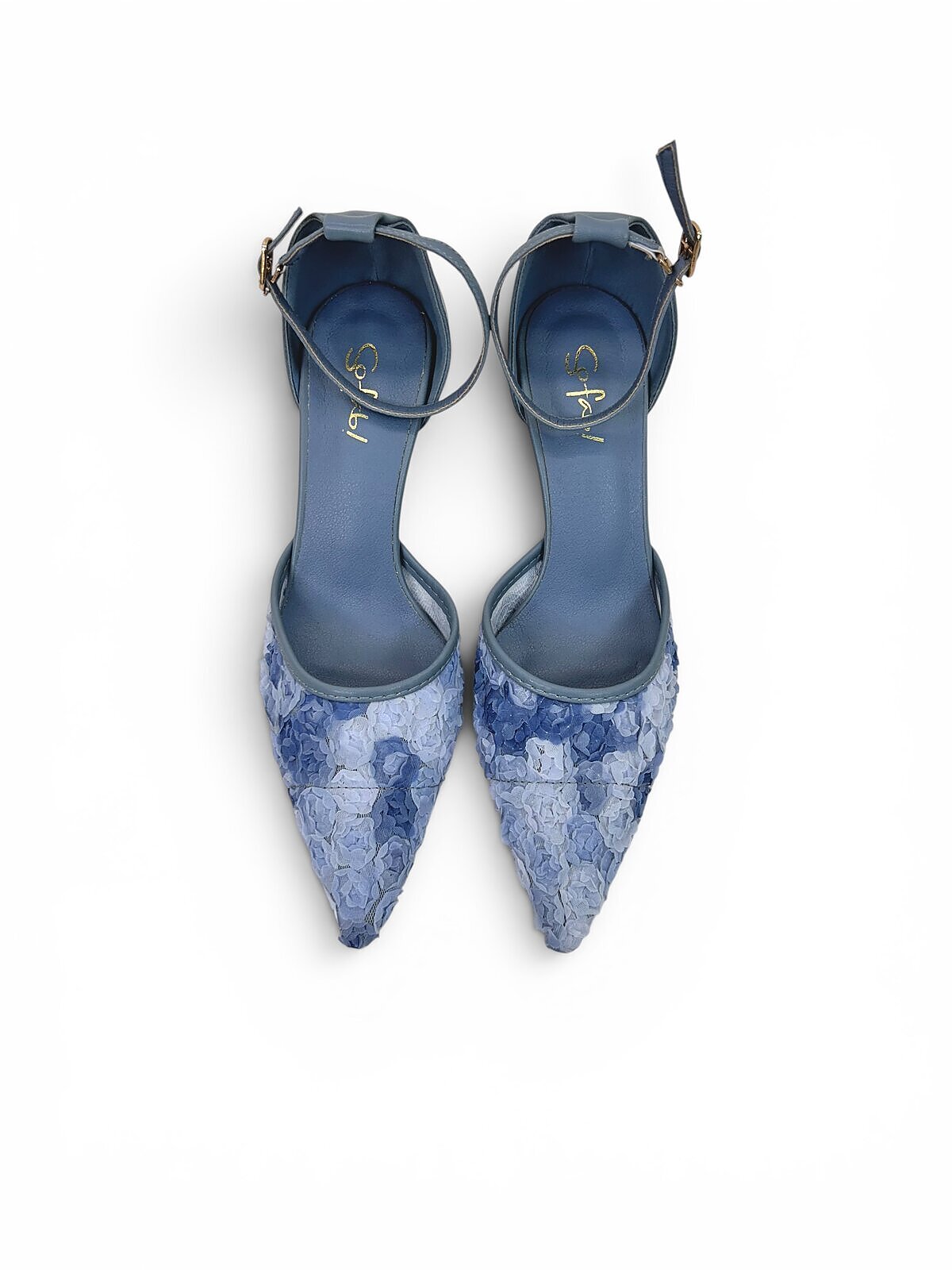 Blue Floral Mesh Heels for Women-Urbantoes - Image 3