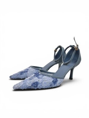 Blue Floral Mesh Heels