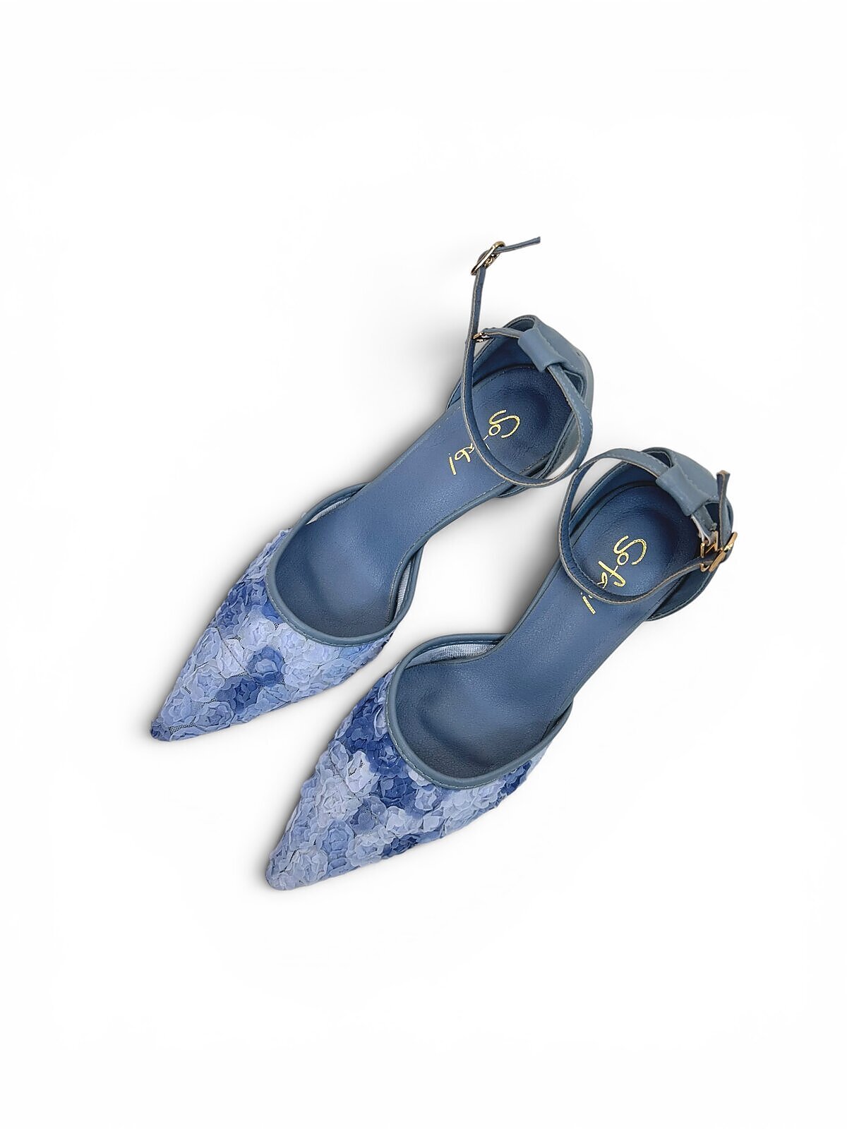 Blue Floral Mesh Heels for Women-Urbantoes - Image 6