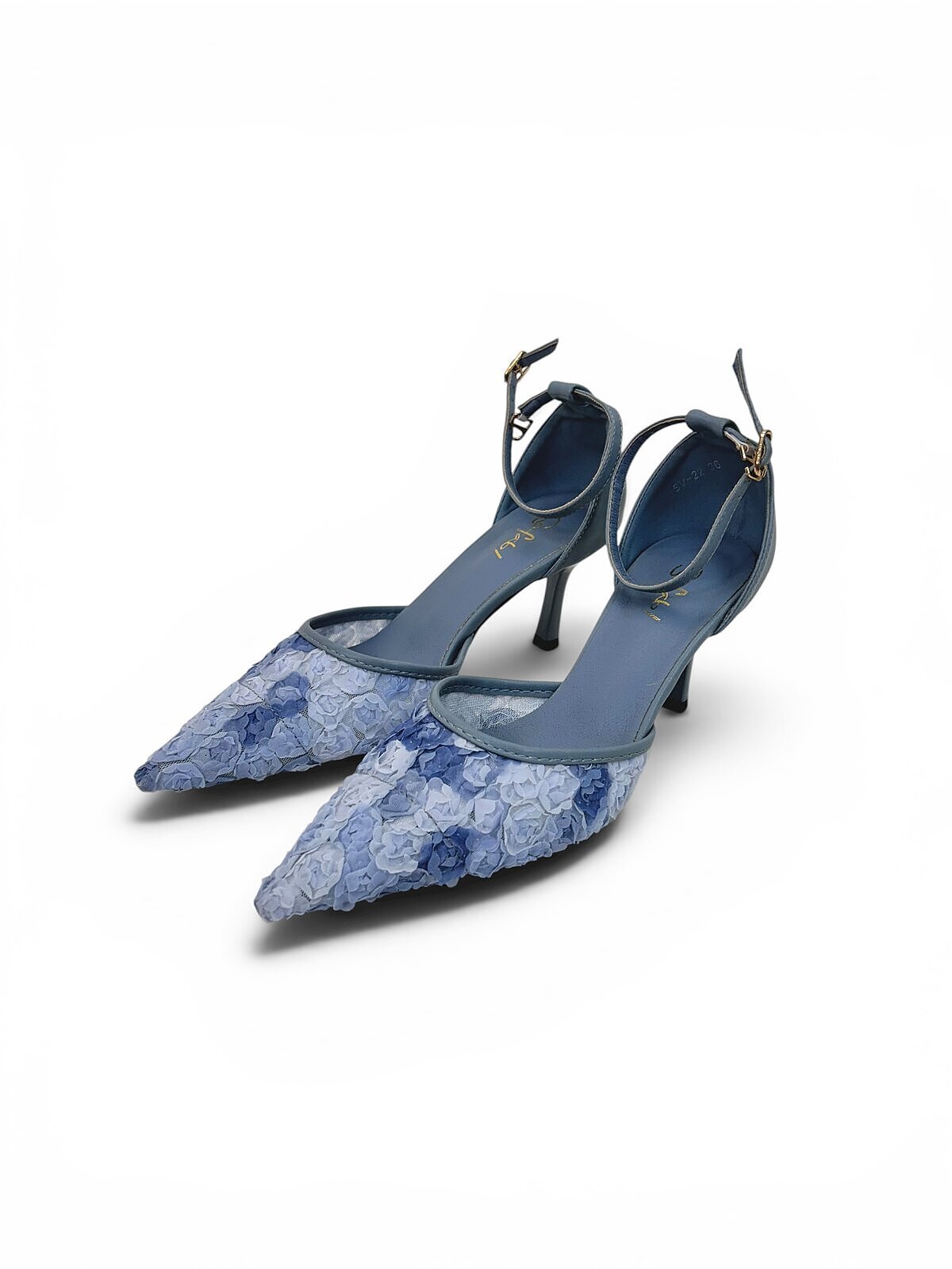 Blue Floral Mesh Heels for Women-Urbantoes - Image 5