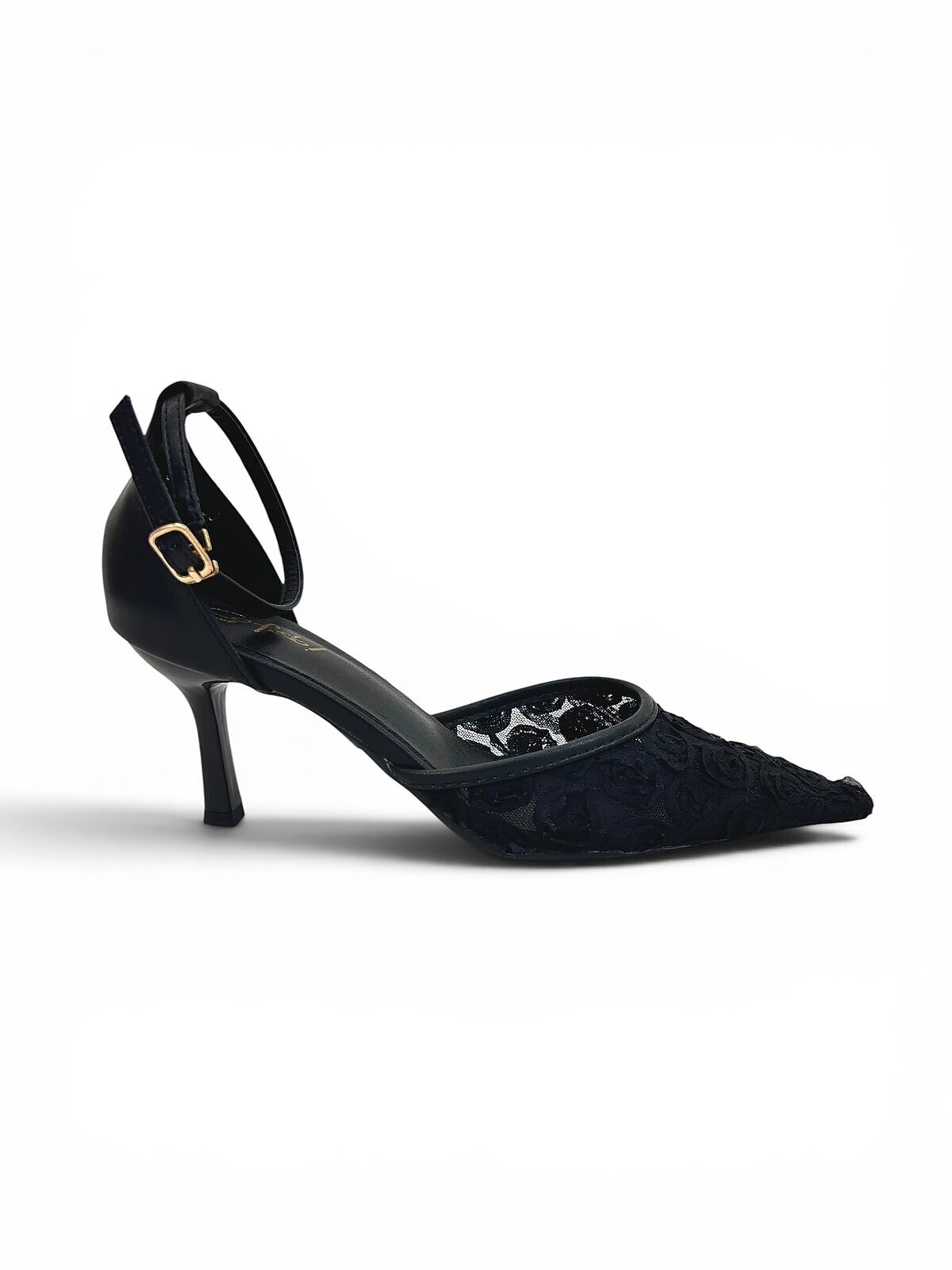 Black Floral Mesh Heels for Women-Urbantoes - Image 2