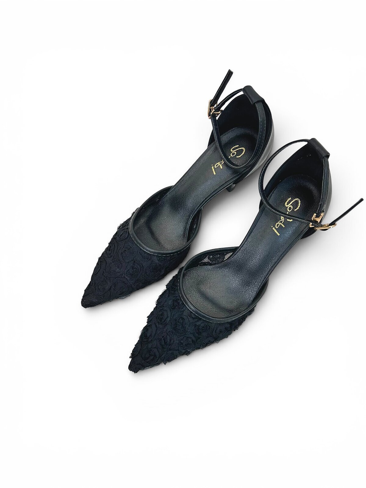 Black Floral Mesh Heels for Women-Urbantoes - Image 4