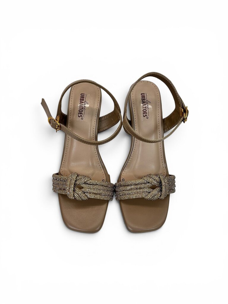 Taupe Party Wear Heels for Women with Shimmer Bow | UrbanToes
