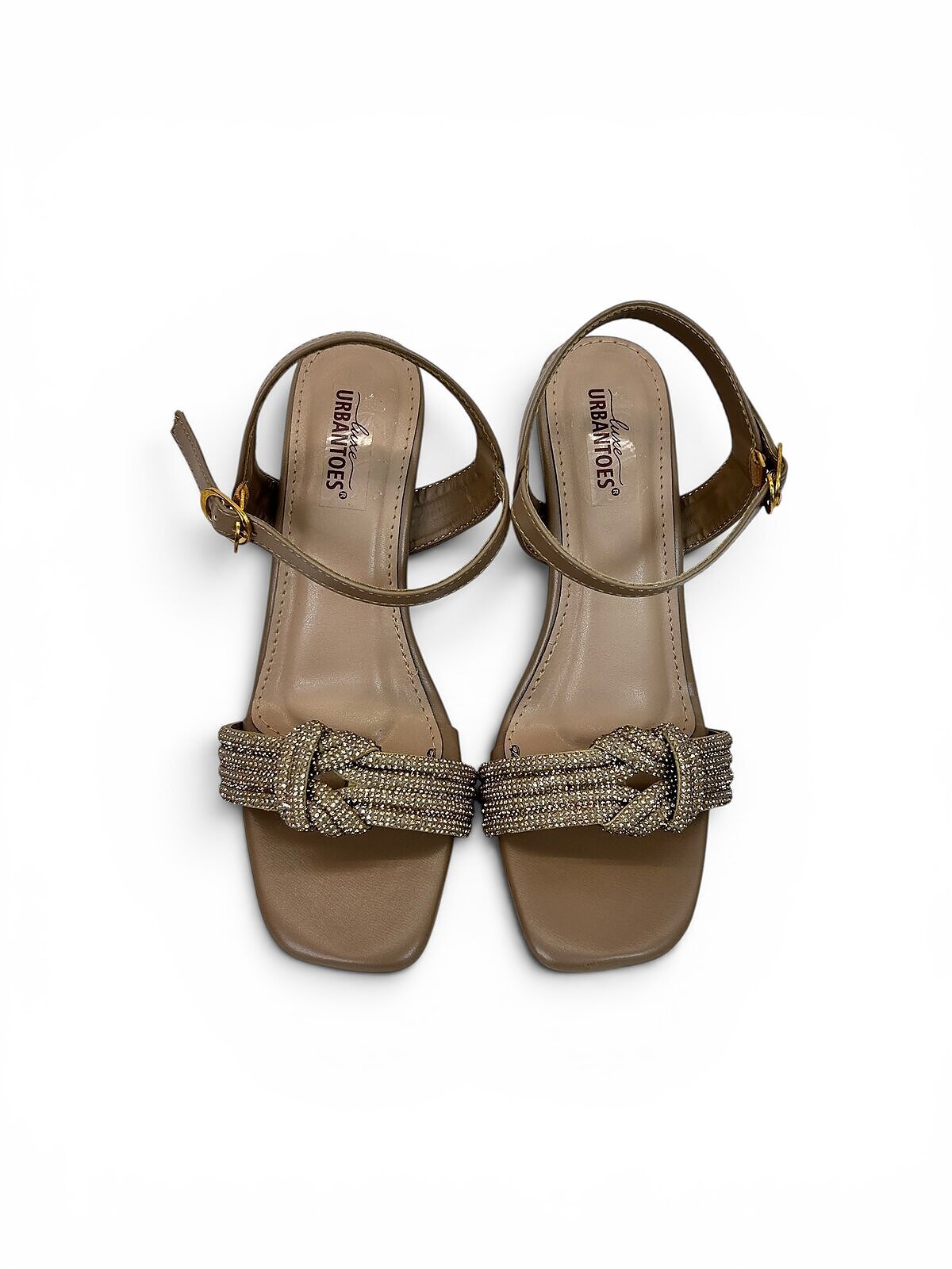 Taupe Party Wear Heels for Women with Shimmer Bow | UrbanToes - Image 3