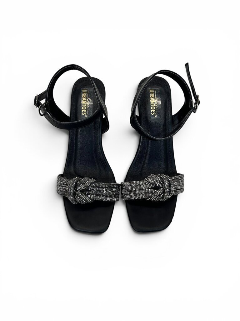 Black Party Wear Heels for Women with Shimmer Bow | UrbanToes