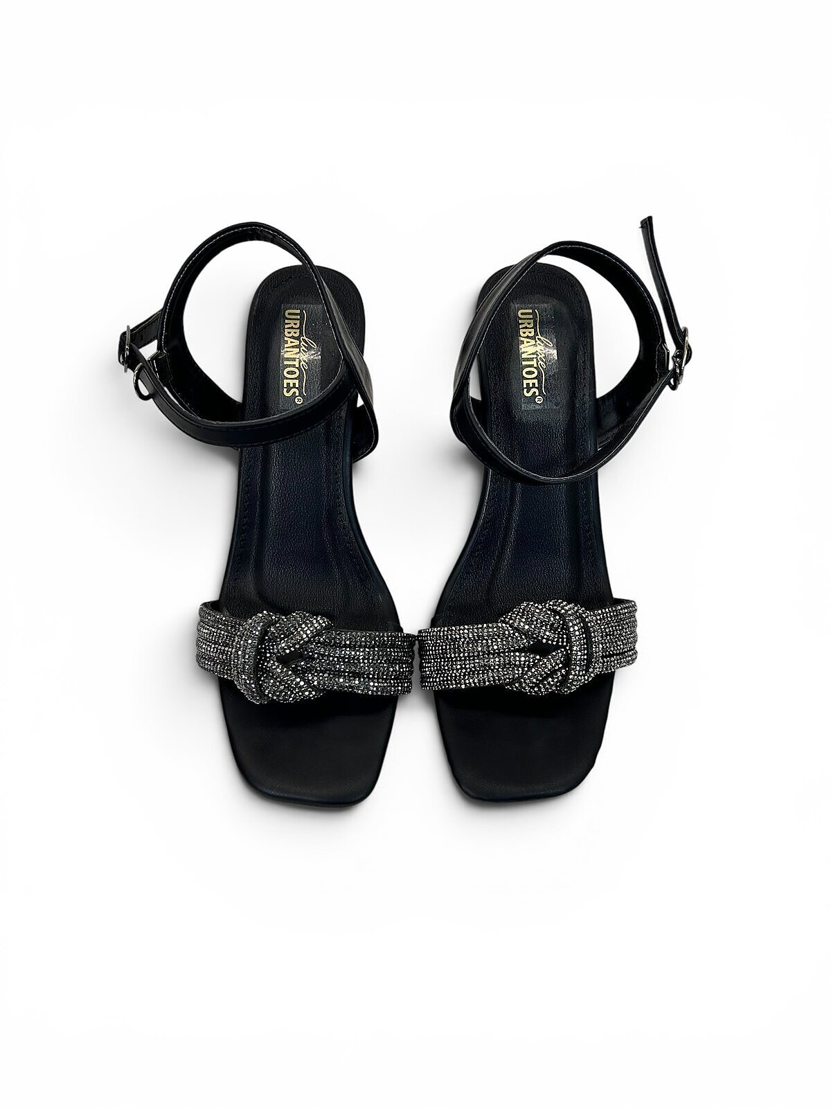Black Party Wear Heels for Women with Shimmer Bow | UrbanToes - Image 2