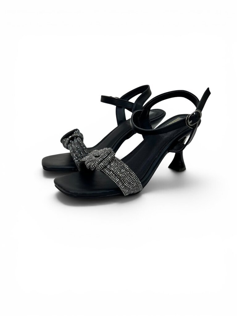Black Party Wear Heels for Women with Shimmer Bow | UrbanToes