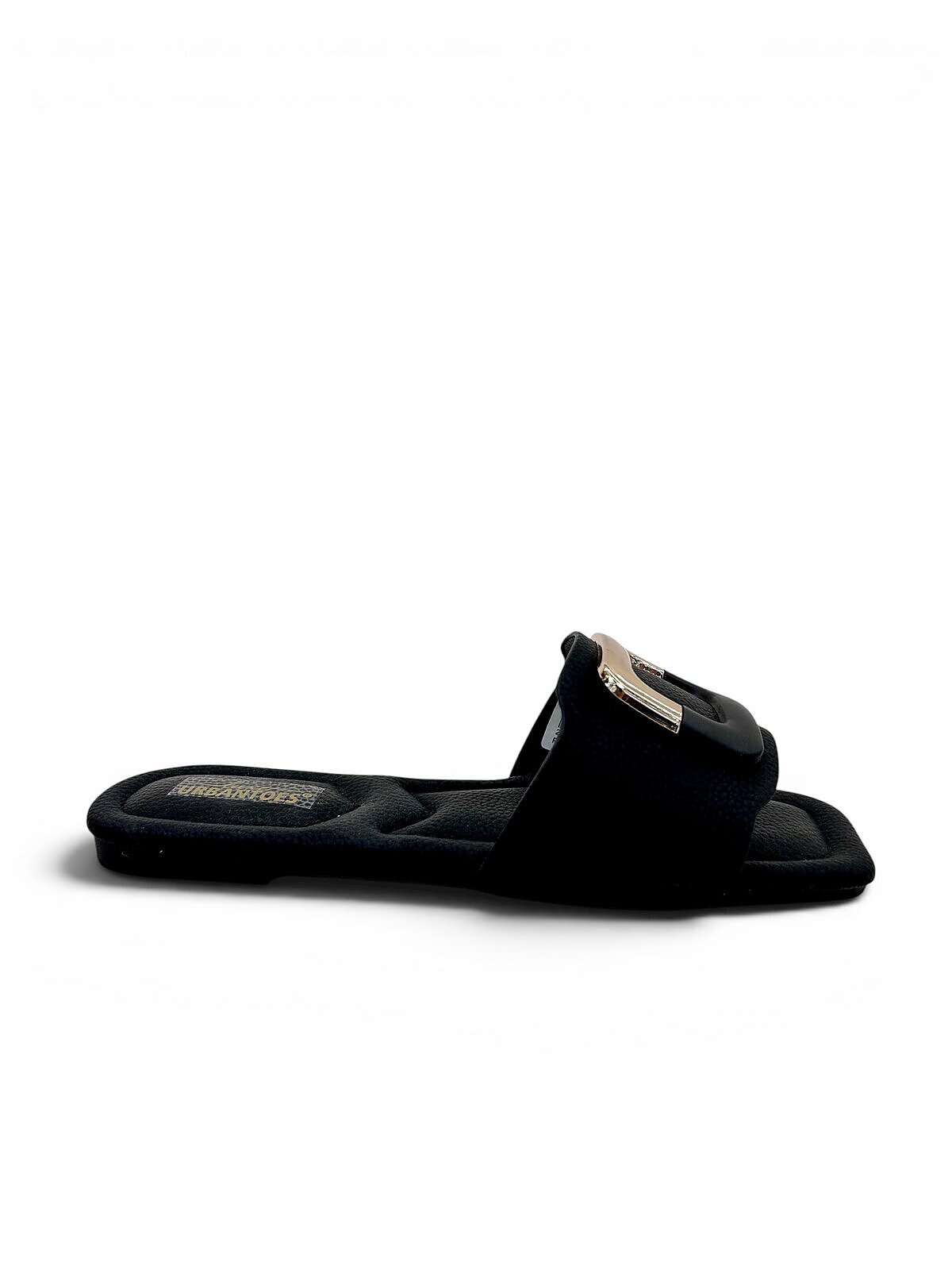 Black Flat Sandals for Women with Gold Buckle | UrbanToes - Image 5