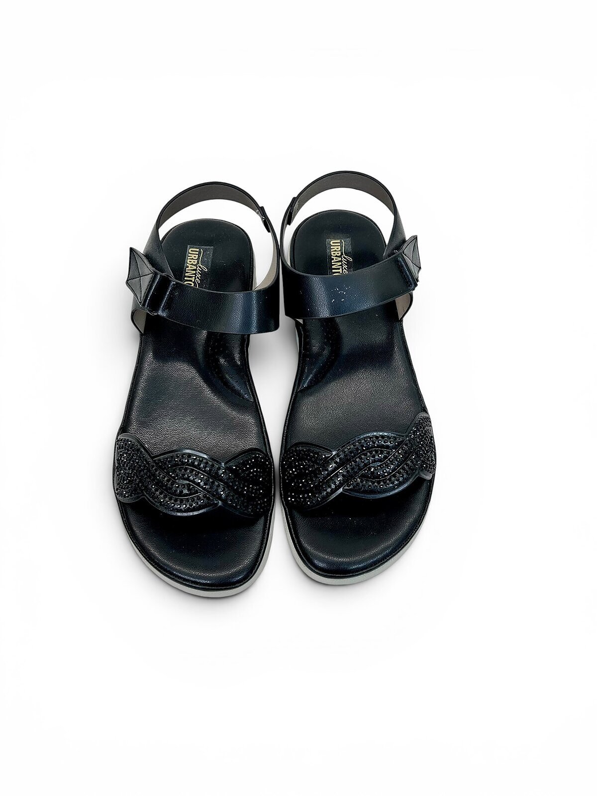 Black Comfort Wedge Sandals for Women with Rhinestone Strap | UrbanToes - Image 3