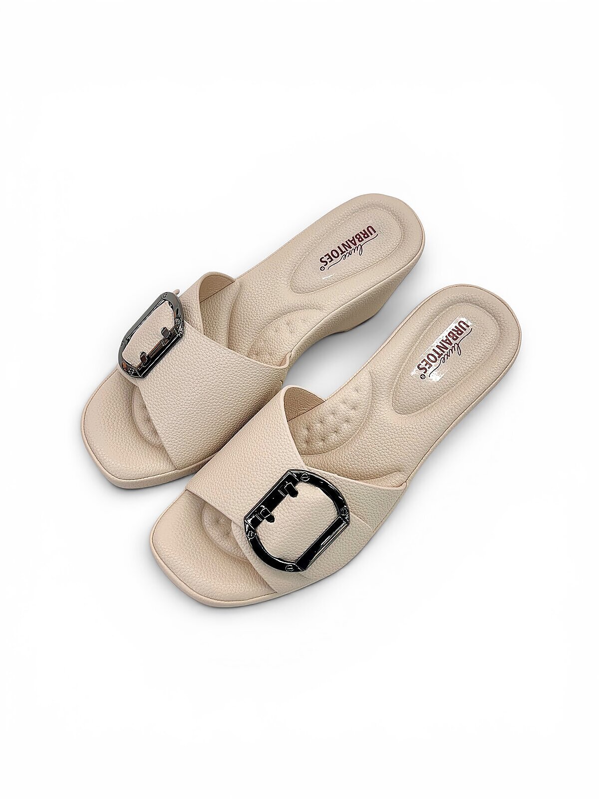 Beige Wedge Sandals for Women Daily Wear with Buckle | UrbanToes - Image 3