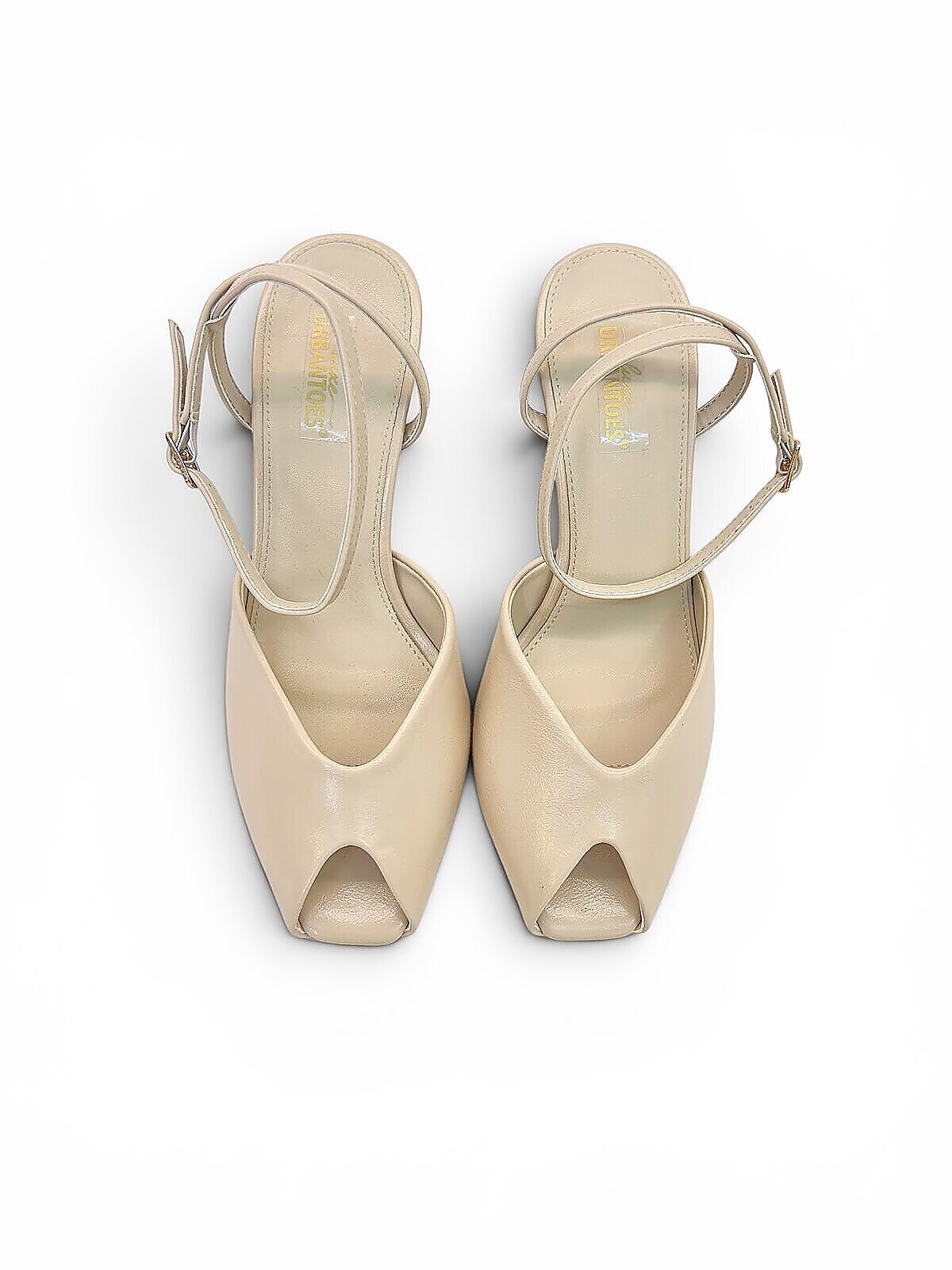 Cream Peep Toe Heels for Women with Ankle Strap | UrbanToes - Image 3