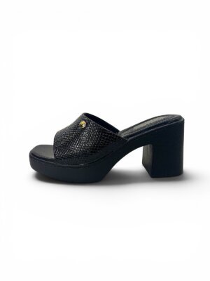 black platform block heel mules