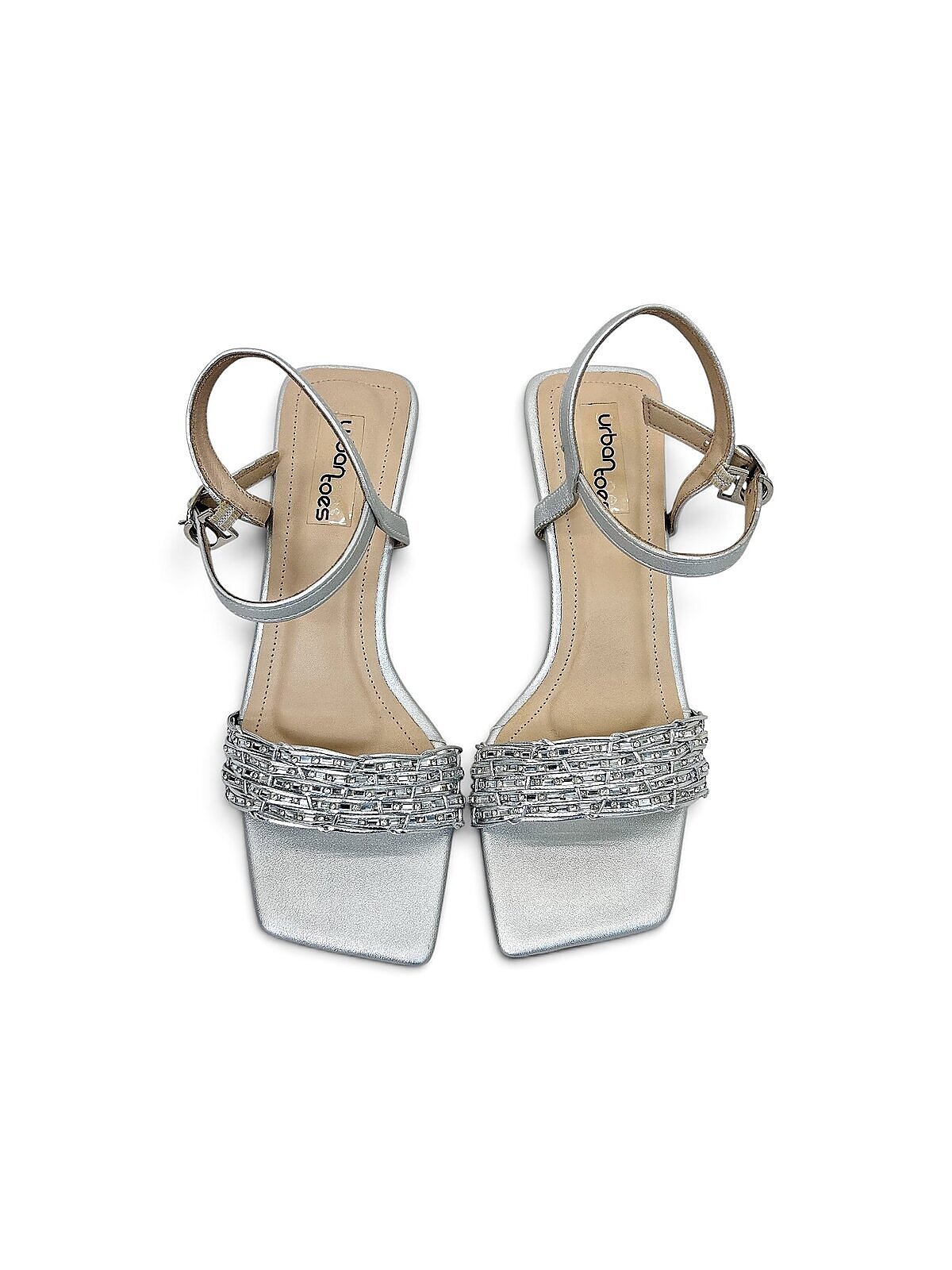 Silver Party Wear Kitten Heels for Women with Rhinestone Strap | UrbanToes - Image 3