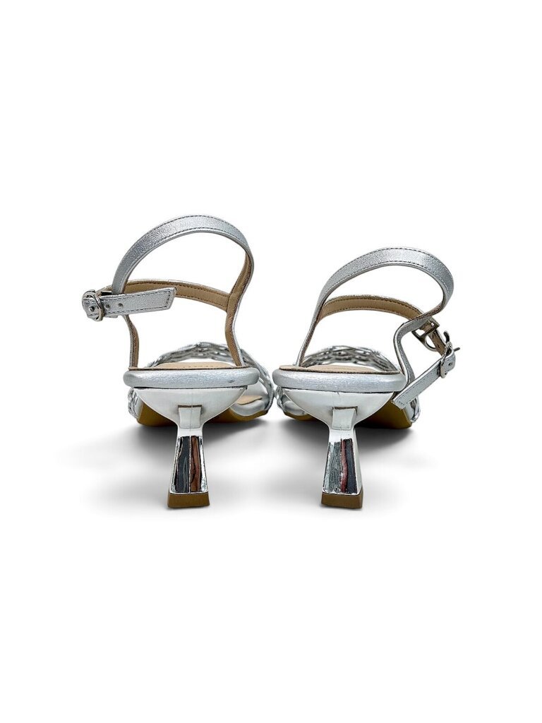 Silver Party Wear Kitten Heels for Women with Rhinestone Strap | UrbanToes