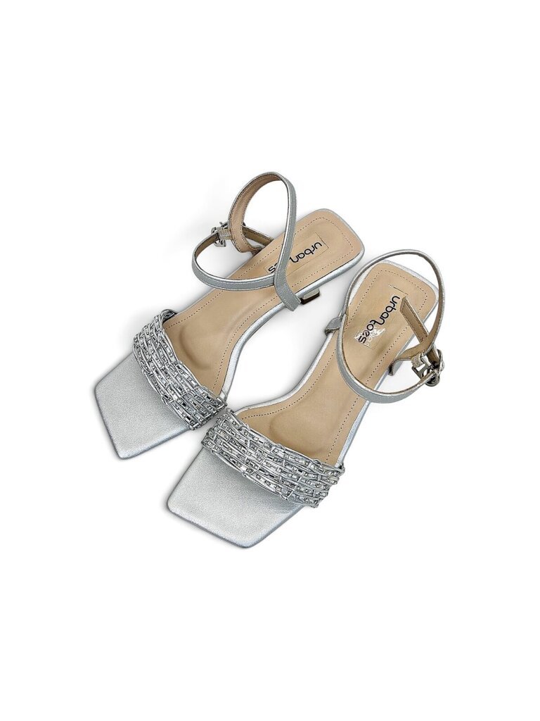 Silver Party Wear Kitten Heels for Women with Rhinestone Strap | UrbanToes