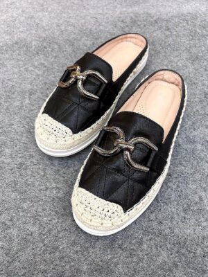 Black Espadrille Mule Shoes