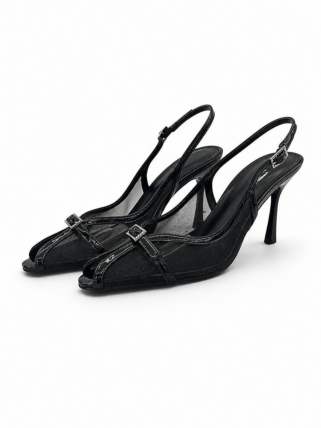 Black Mesh Slingback Heels for Women with Pointed Toe | UrbanToes - Image 2