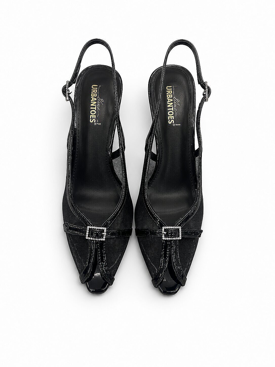 Black Mesh Slingback Heels for Women with Pointed Toe | UrbanToes - Image 4