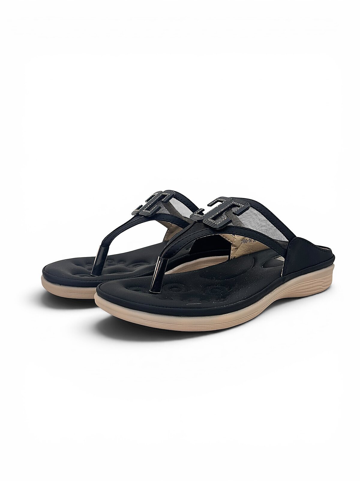 Black Wedge Toe-Post Sandals for Women - Image 2