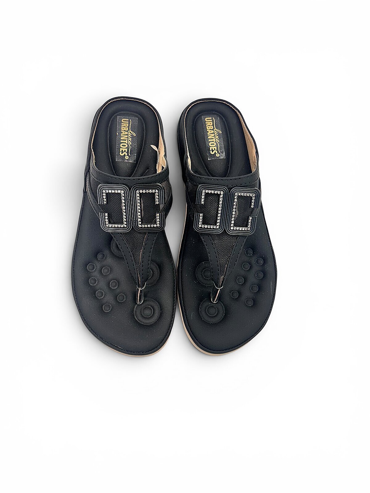 Black Wedge Toe-Post Sandals for Women - Image 6
