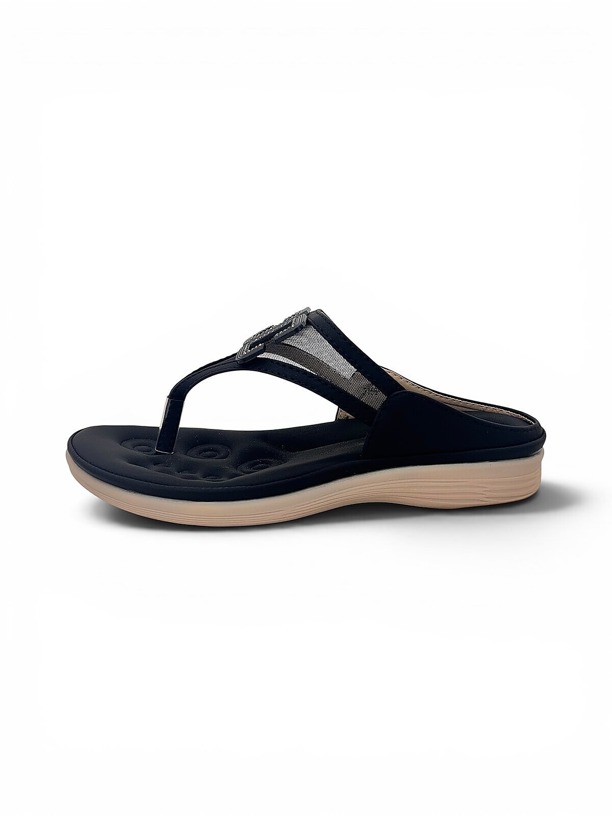 Black Wedge Toe-Post Sandals for Women - Image 7