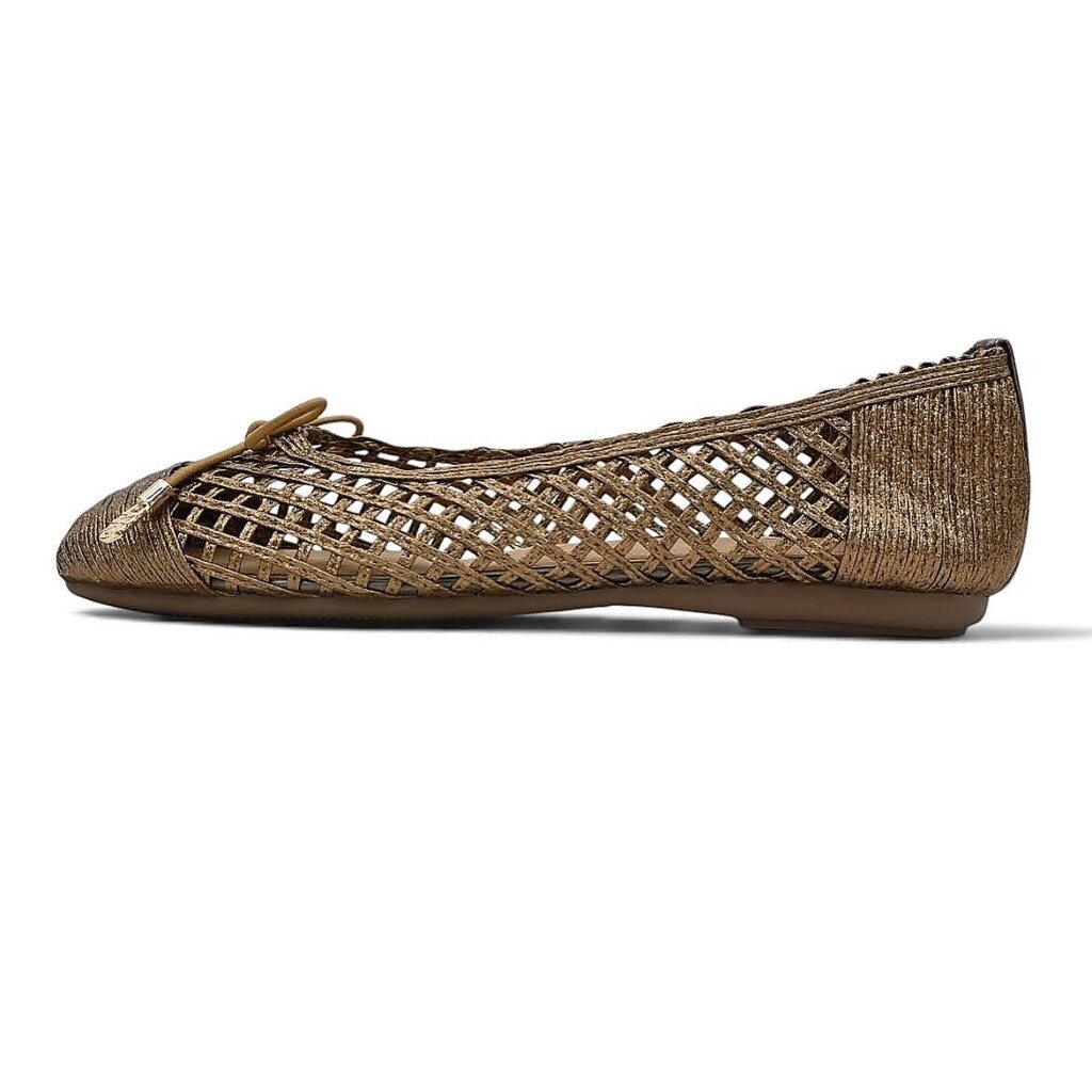 Bronze Woven Bow Detail Ballet Flats for Women
