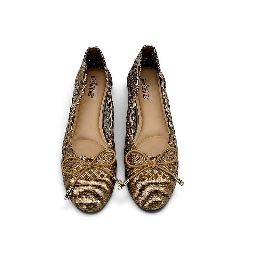 Bronze Woven Bow Detail Ballet Flats for Women - Image 6