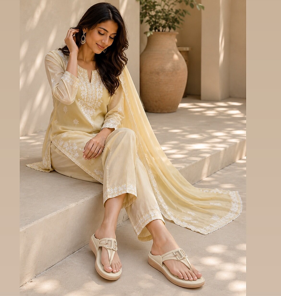 Beige Platform Toe-Post Sandals for Women - Image 3