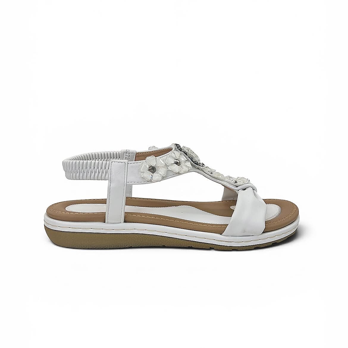 White Floral Embellished Flat Sandals for Women - Image 2