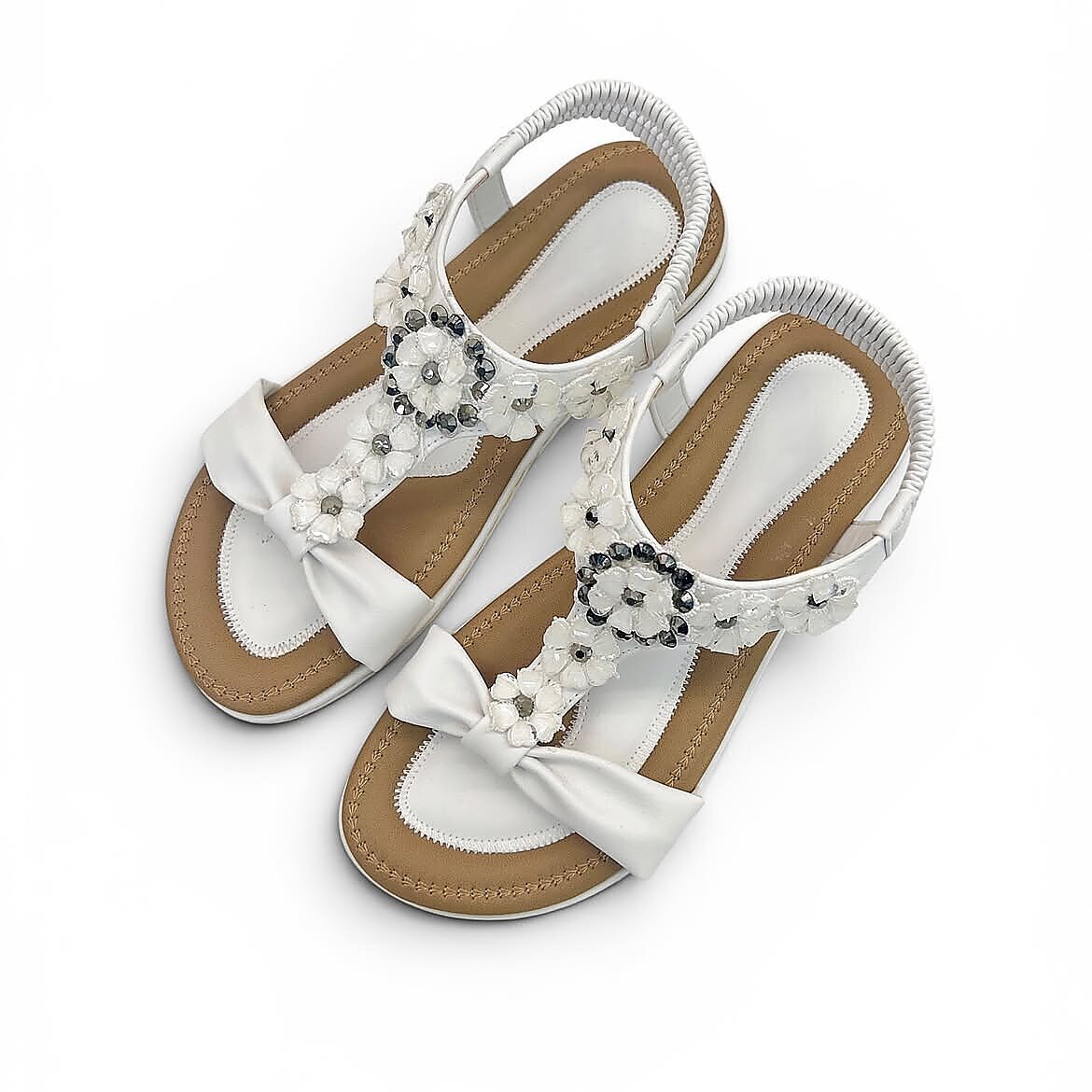 White Floral Embellished Flat Sandals for Women - Image 4