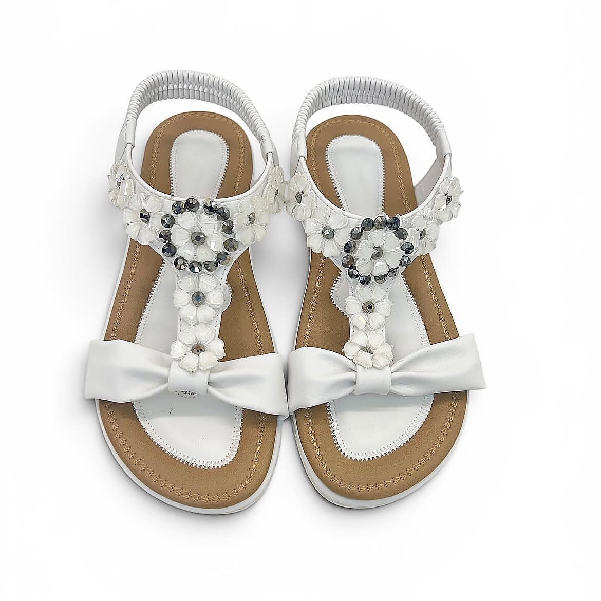 White Floral Embellished Flat Sandals for Women - Image 5