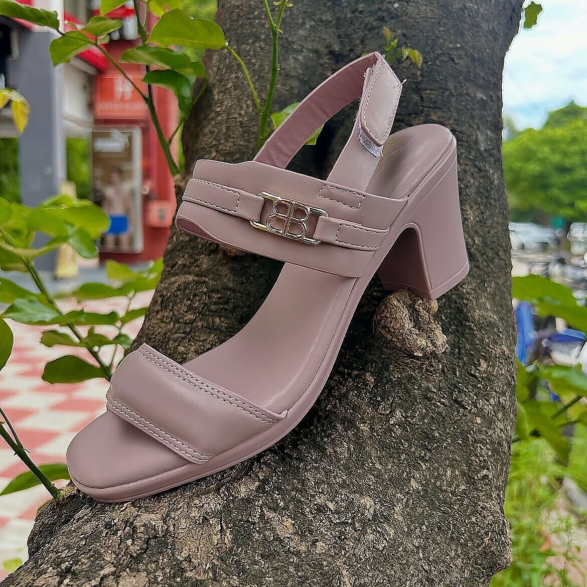 mauve block heel sandals for women