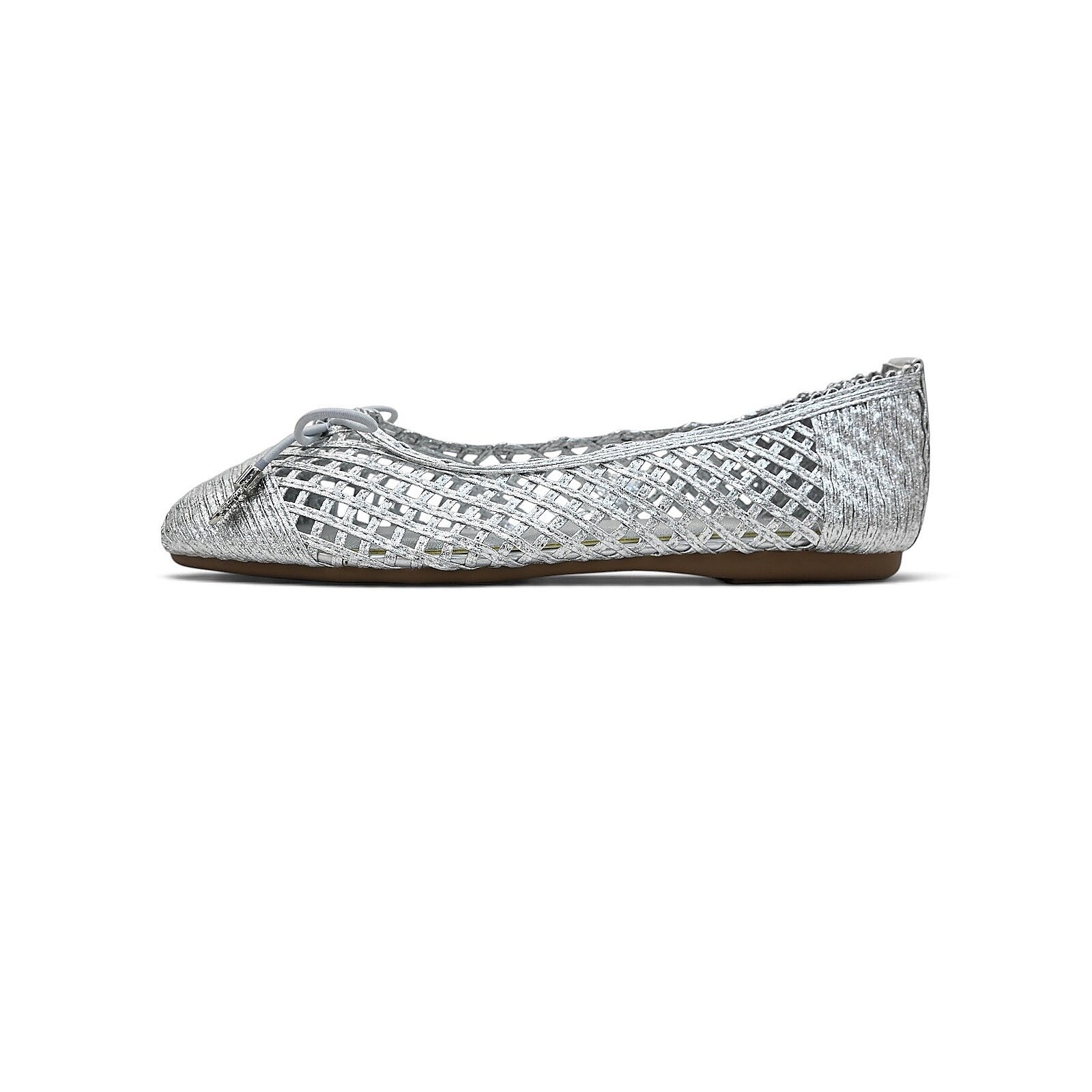 Silver Woven Bow Detail Ballet Flats for Women - Image 2