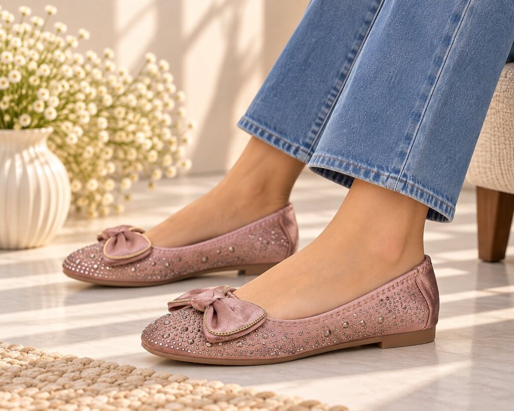 Rosegold Ballerina Flats for Women with Bow & Embellished Detailing | UrbanToes