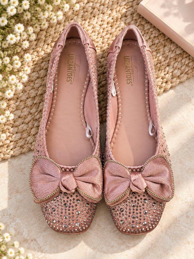 Rosegold Ballerina Flats for Women with Bow & Embellished Detailing | UrbanToes