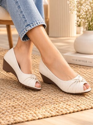 Women White Peep-Toe Wedge Heels