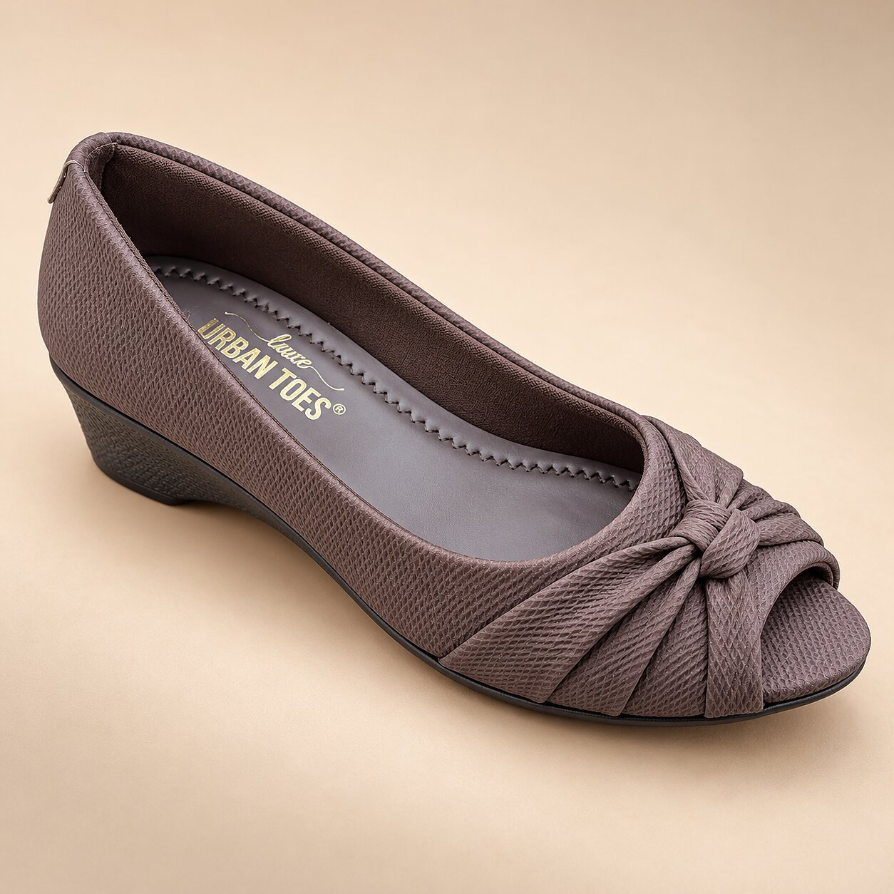 Women Brown Peep-Toe Wedge Heels with Bow Detail - Image 5