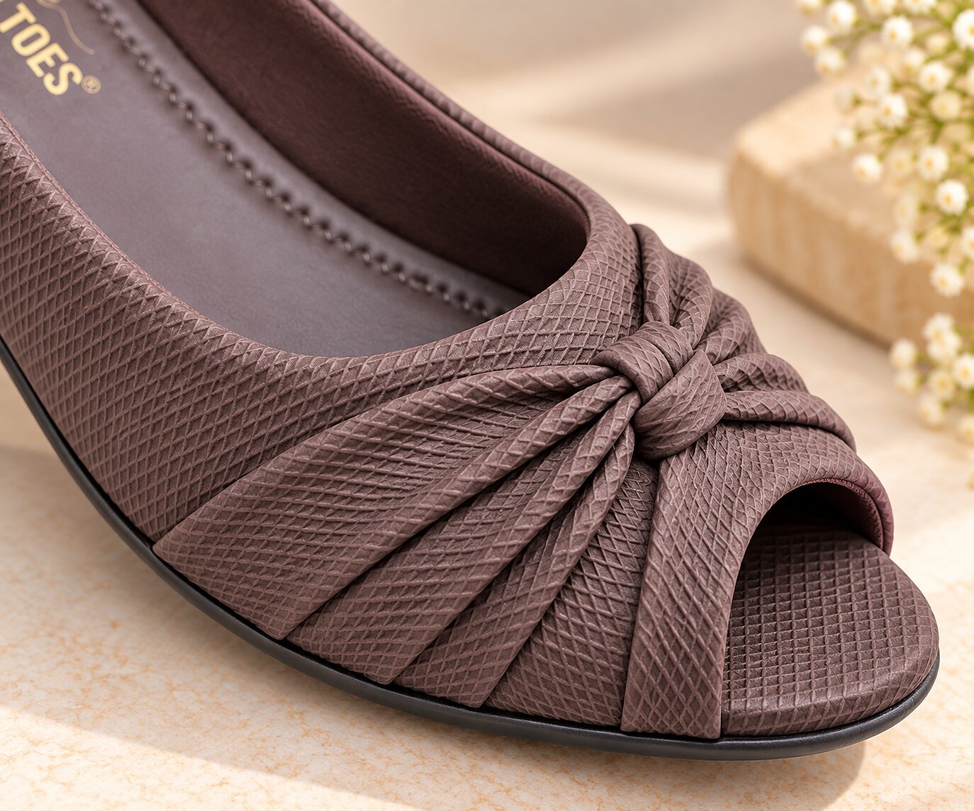 Women Brown Peep-Toe Wedge Heels with Bow Detail - Image 3
