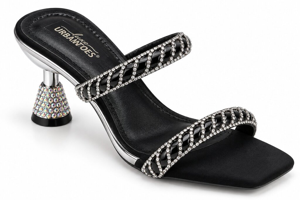 Glamorous Black Rhinestone Mule Heels for Women