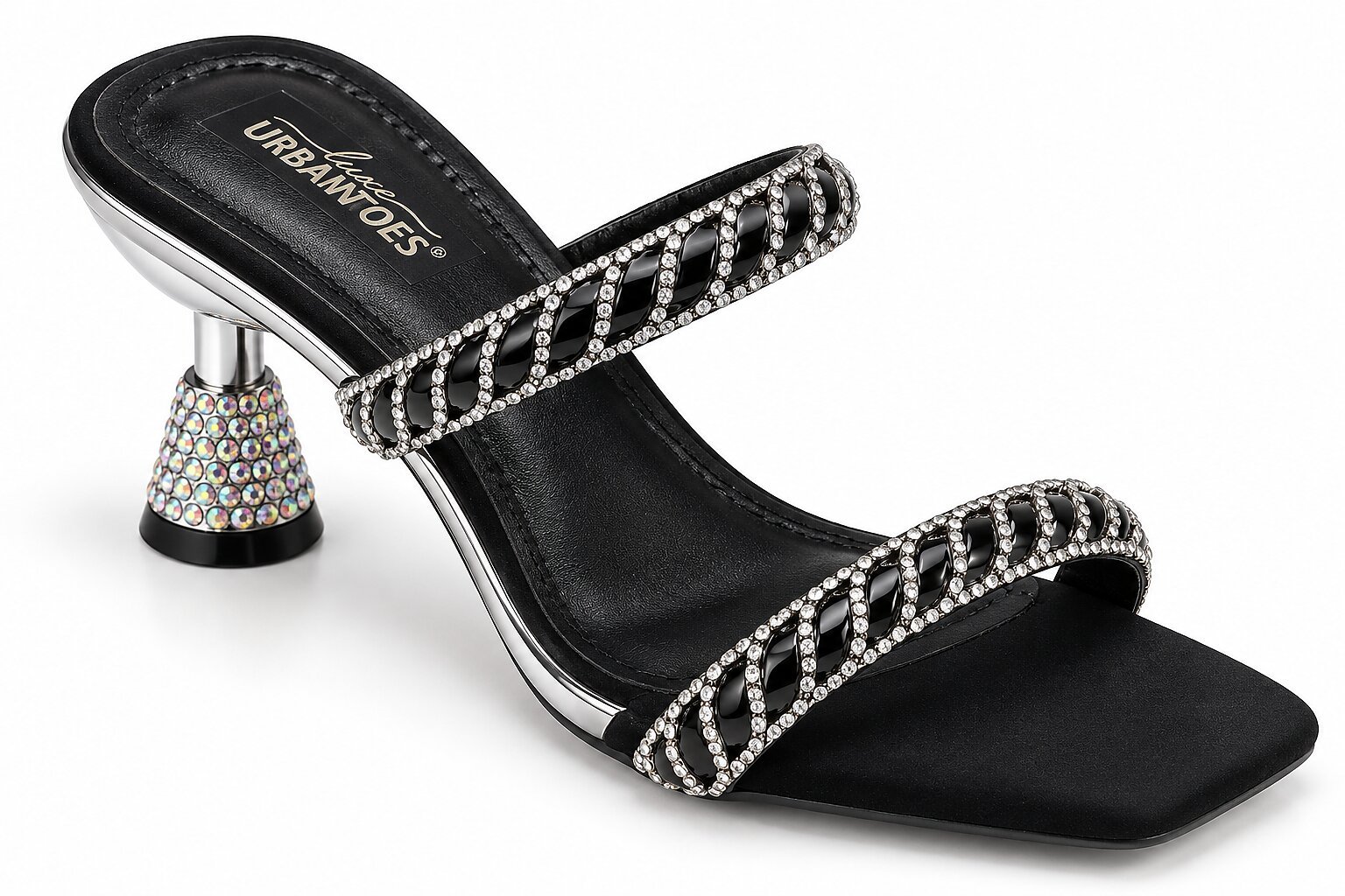 Glamorous Black Rhinestone Mule Heels for Women - Image 4