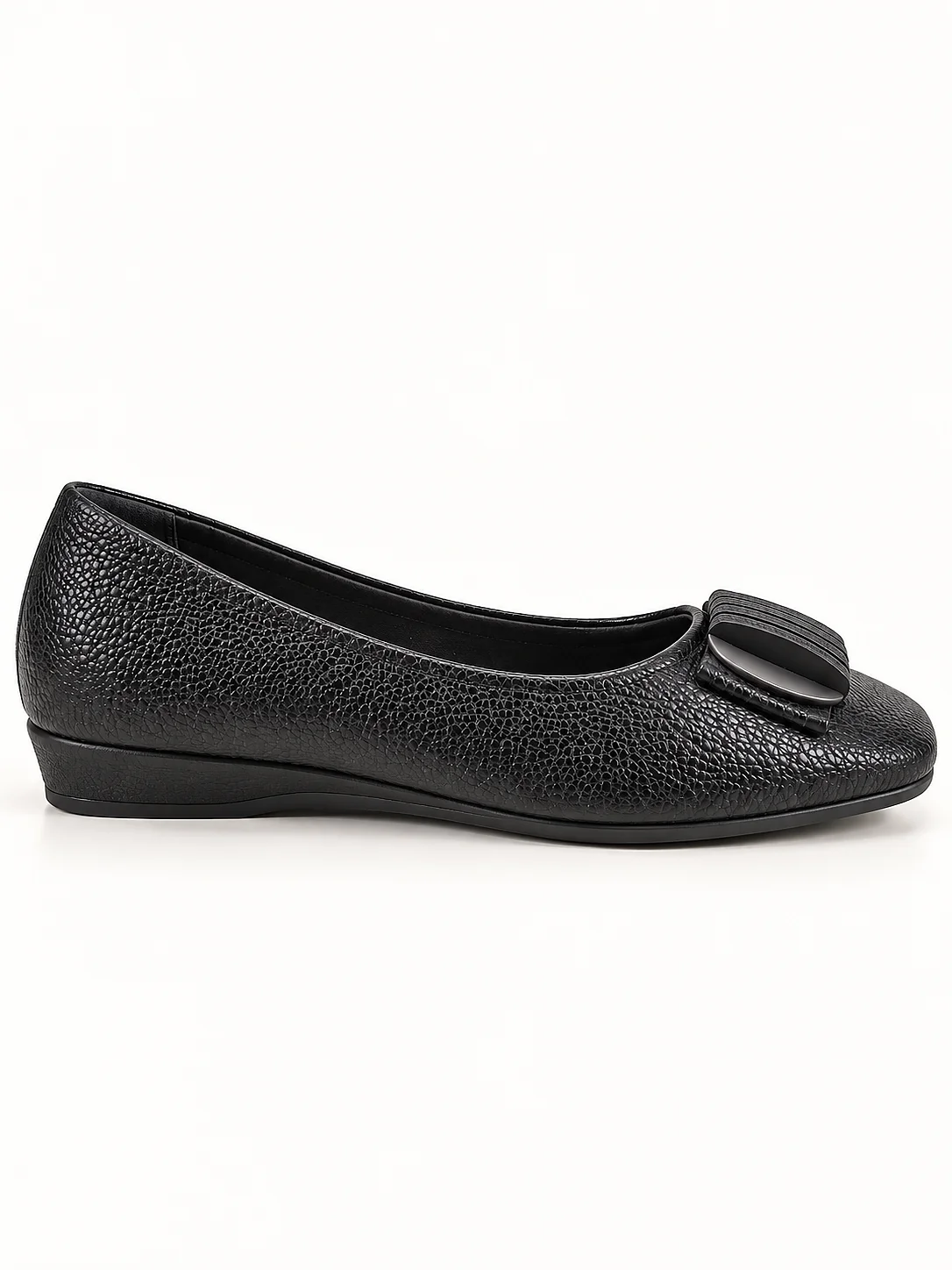 Women’s Black Wedge Ballet Flats with Textured Finish - Image 3