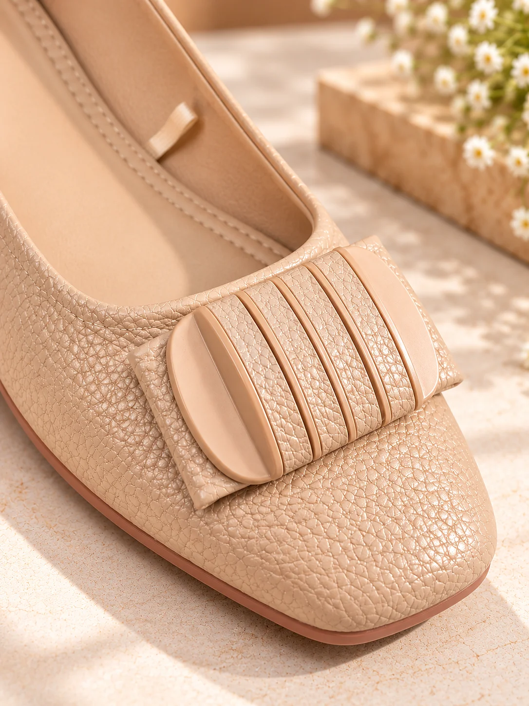 Women’s Beige Wedge Ballet Flats with Textured Finish - Image 3