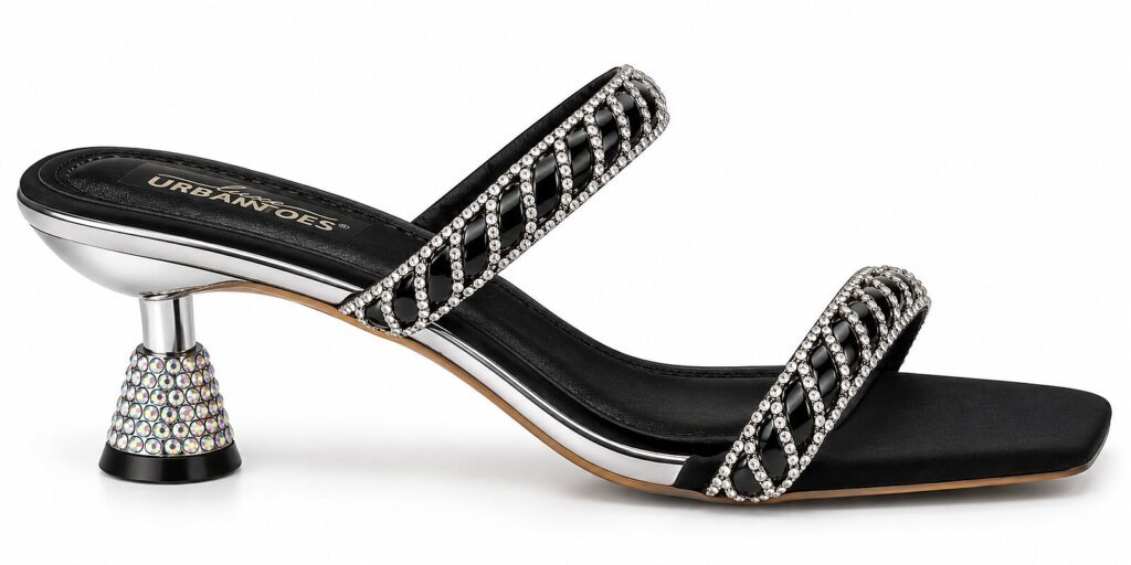Glamorous Black Rhinestone Mule Heels for Women