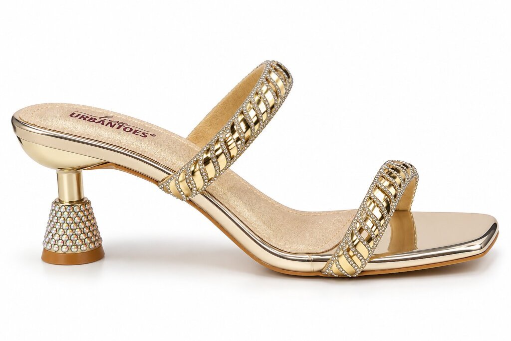 Glamorous Gold Rhinestone Mule Heels for Women