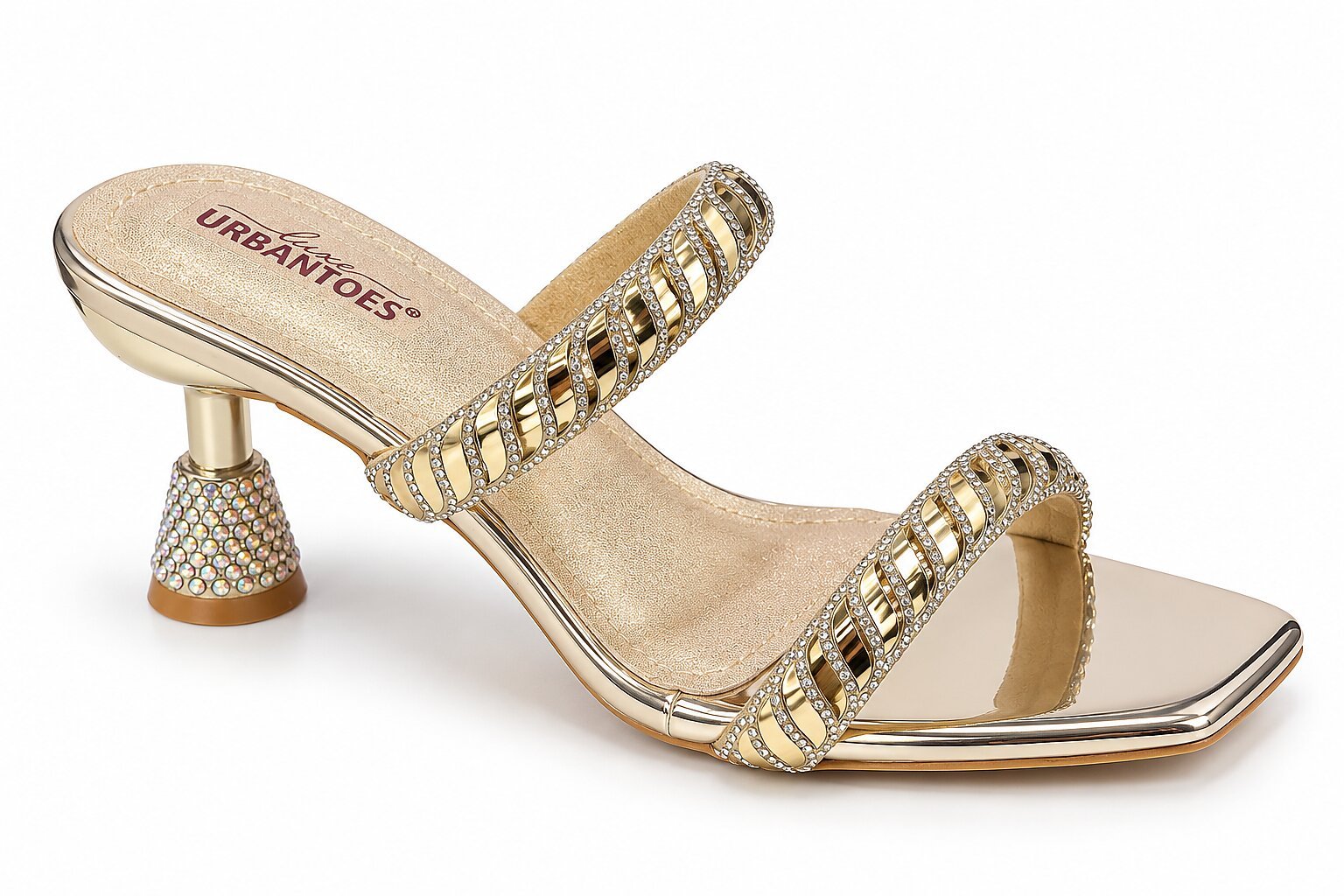 Glamorous Gold Rhinestone Mule Heels for Women - Image 2