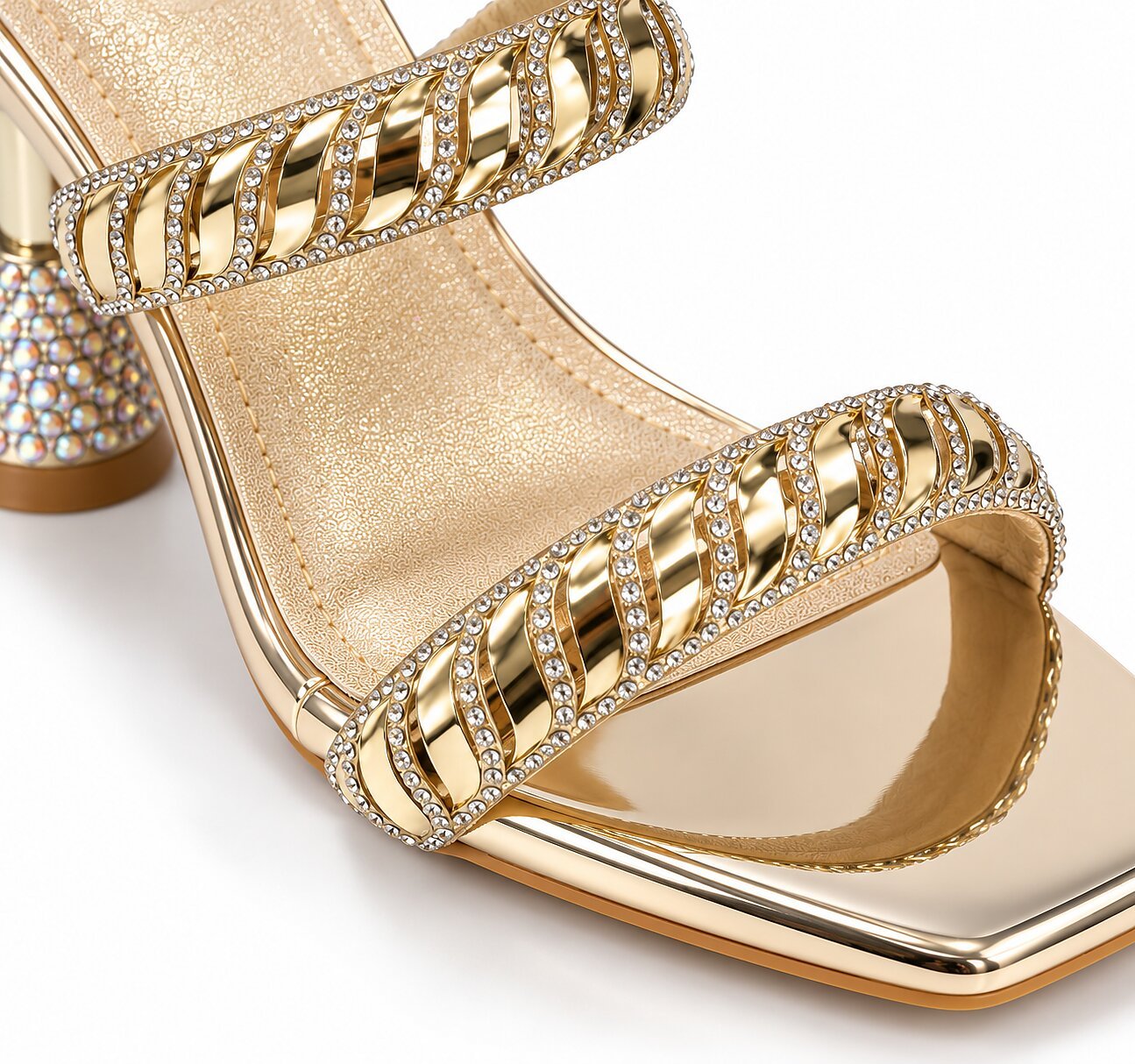 Glamorous Gold Rhinestone Mule Heels for Women - Image 5